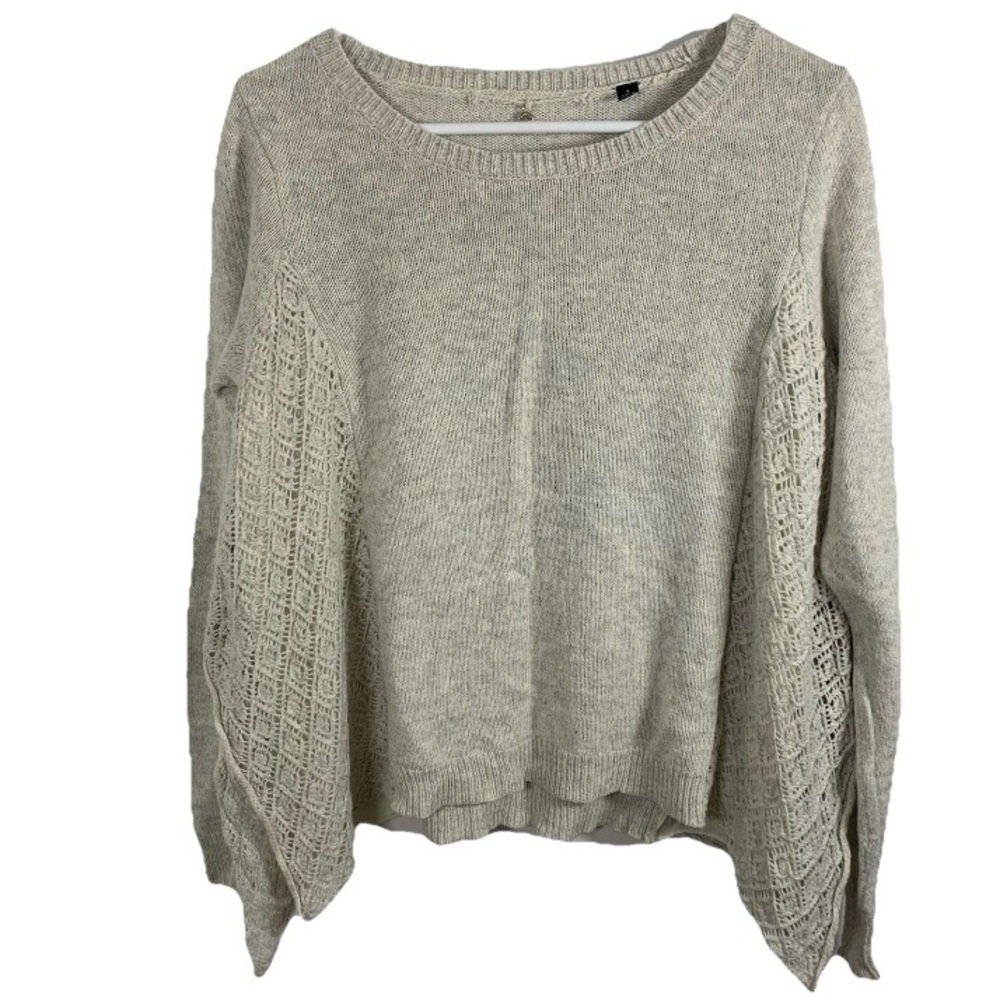 Anthropologie Beige Cream Sweater Crochet Panels Coastal Cowgirl Beachy‎ Sz S
